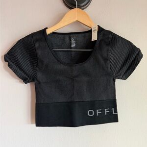 OFFLINE by Aerie Womens Seamless Ribbed Crop Top Black Grey 0782-2161-073 Medium